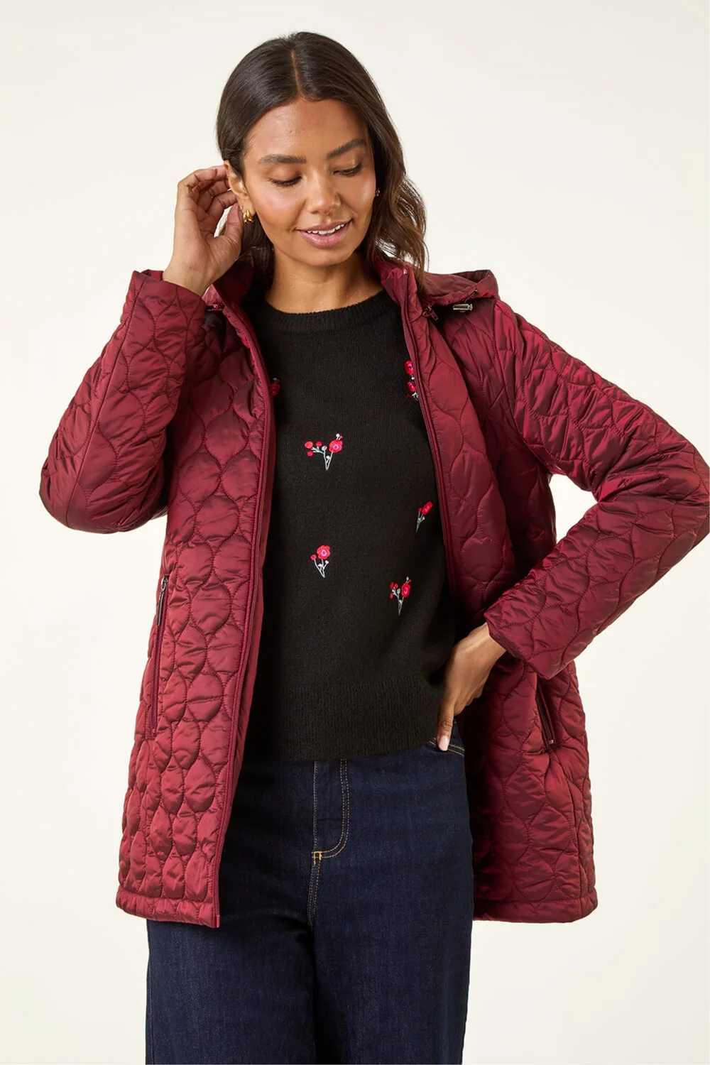 Roman Red Hooded Quilted Puffer Coat - 12 Image 4