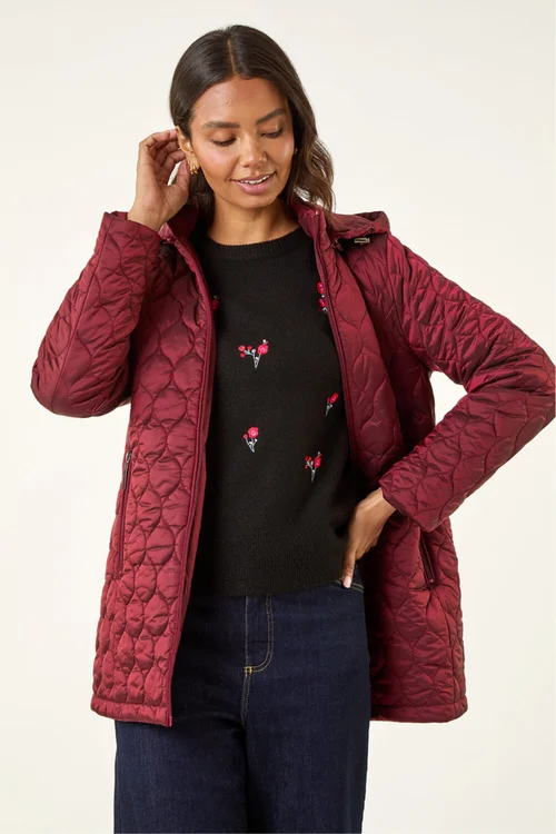 Roman Red Hooded Quilted Puffer Coat - 12 Image 4