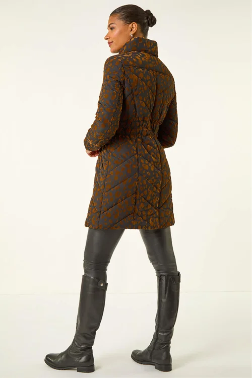Roman Brown Animal Flock Detail Padded Coat - 12 Image 3