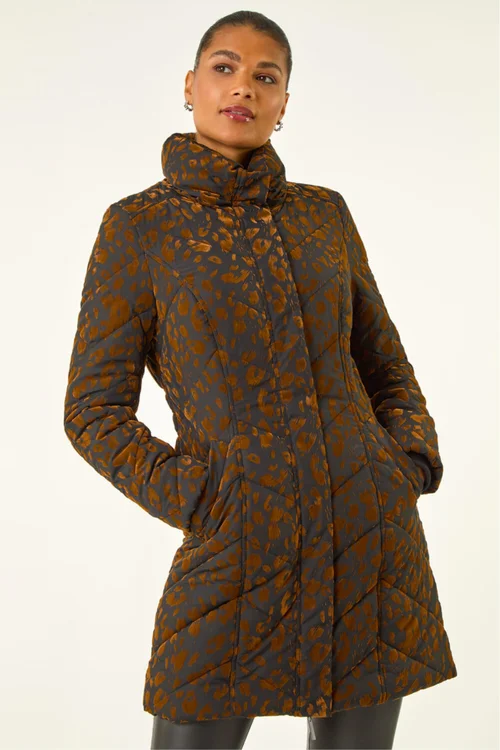Roman Brown Animal Flock Detail Padded Coat - 12 Image 4
