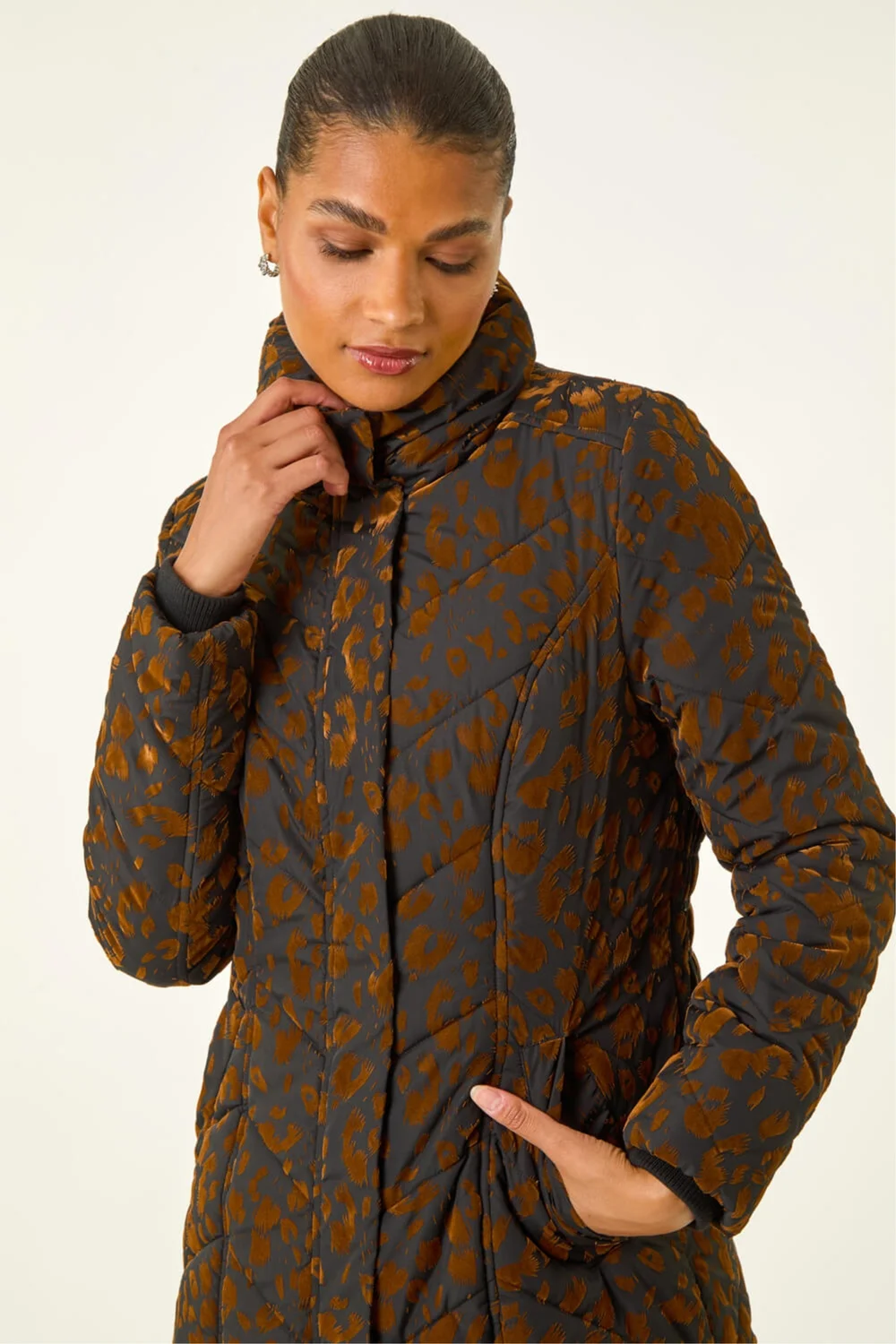 Roman Brown Animal Flock Detail Padded Coat - 12 Image 1