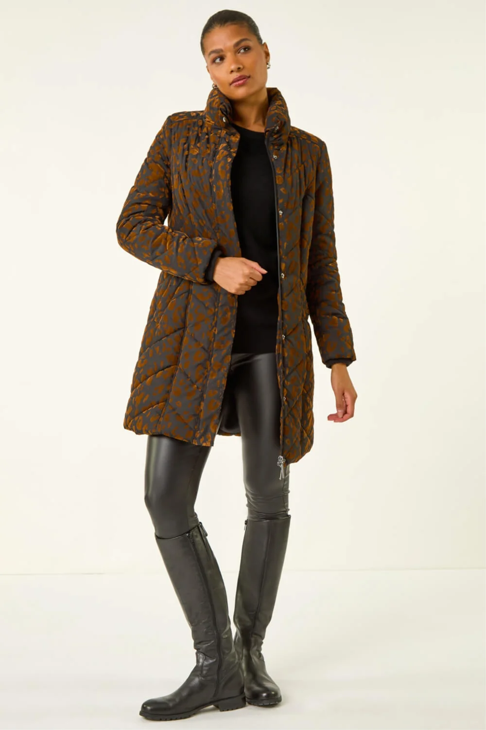 Roman Brown Animal Flock Detail Padded Coat - 12 Image 2