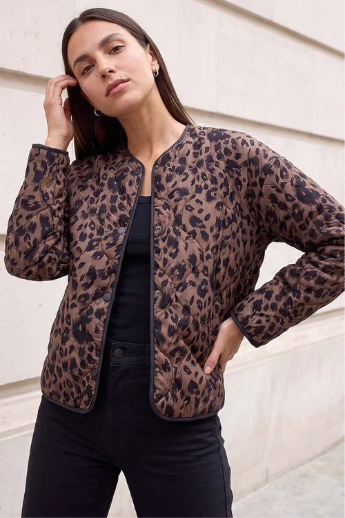 Roman Brown Animal Print Flock Quilted Jacket - 12 Image 1