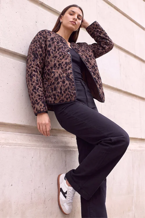 Roman Brown Animal Print Flock Quilted Jacket - 12 Image 3