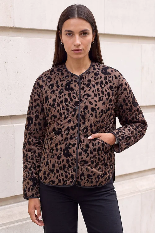 Roman Brown Animal Print Flock Quilted Jacket - 12 Image 2