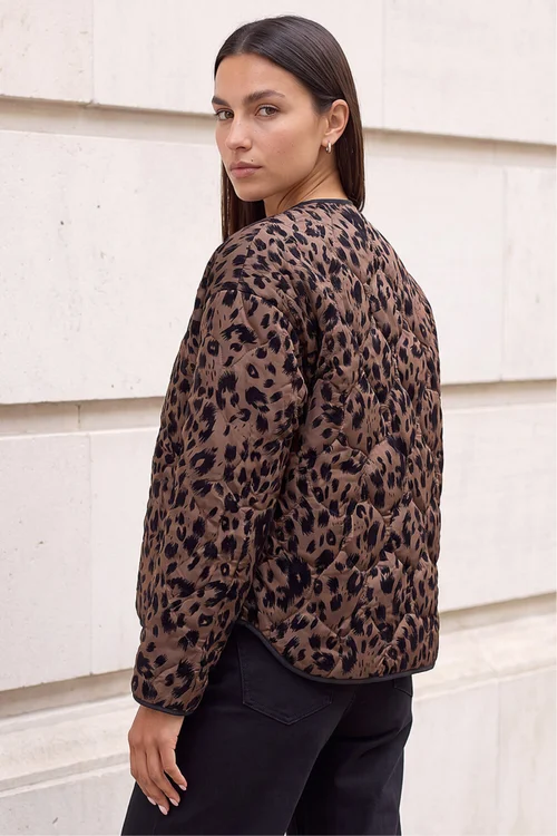 Roman Brown Animal Print Flock Quilted Jacket - 12 Image 4