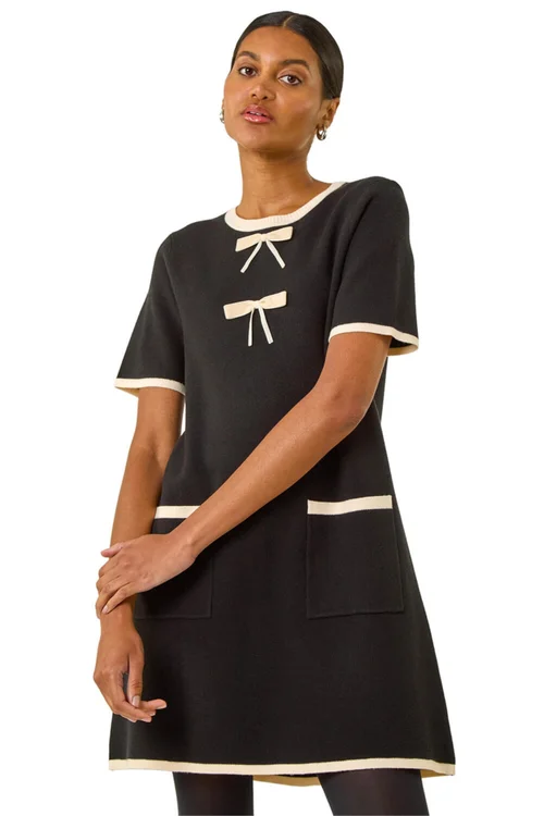 Roman Black Bow Detail Knitted Dress - 18 Image 1