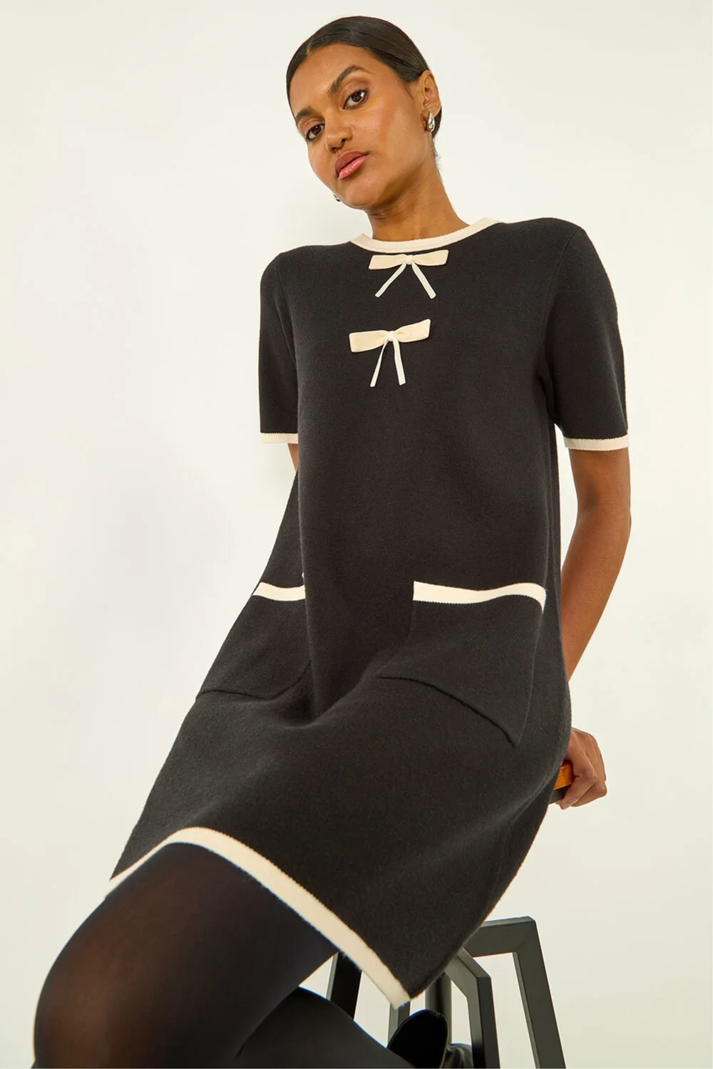 Roman Black Bow Detail Knitted Dress - 18 Image 3