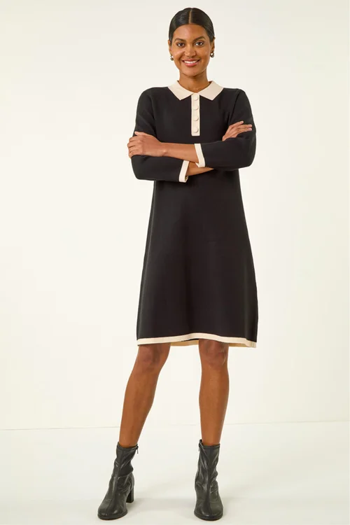 Roman Black Button Detail Knitted Dress - 14 Image 2
