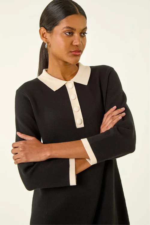 Roman Black Button Detail Knitted Dress - 14 Image 4