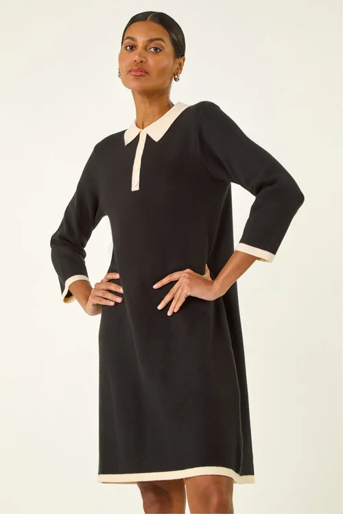 Roman Black Button Detail Knitted Dress - 14 Image 1