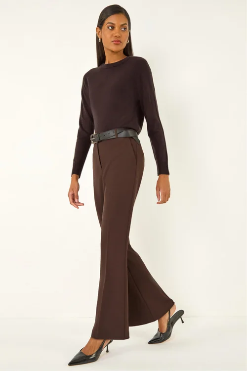 Roman Dark Brown Bootcut Crepe Stretch Trousers - 14 Image 2