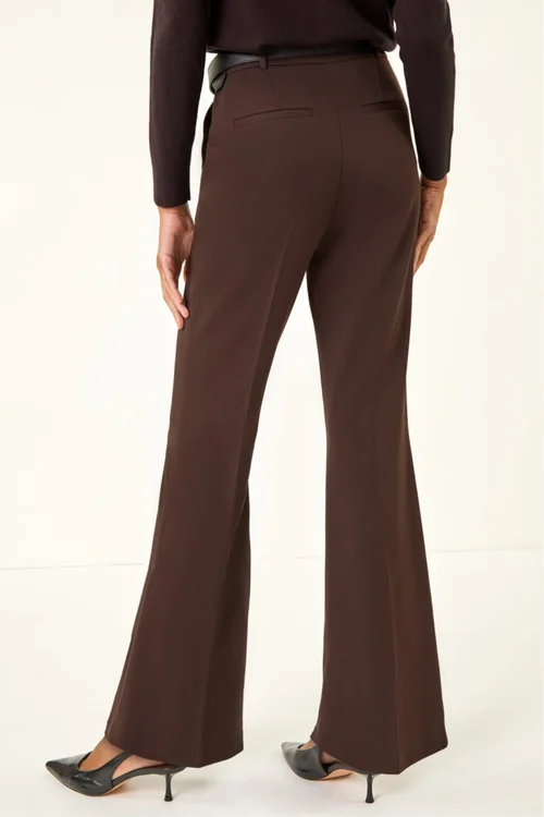 Roman Dark Brown Bootcut Crepe Stretch Trousers - 14 Image 4