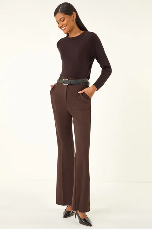 Roman Dark Brown Bootcut Crepe Stretch Trousers - 14 Image 3