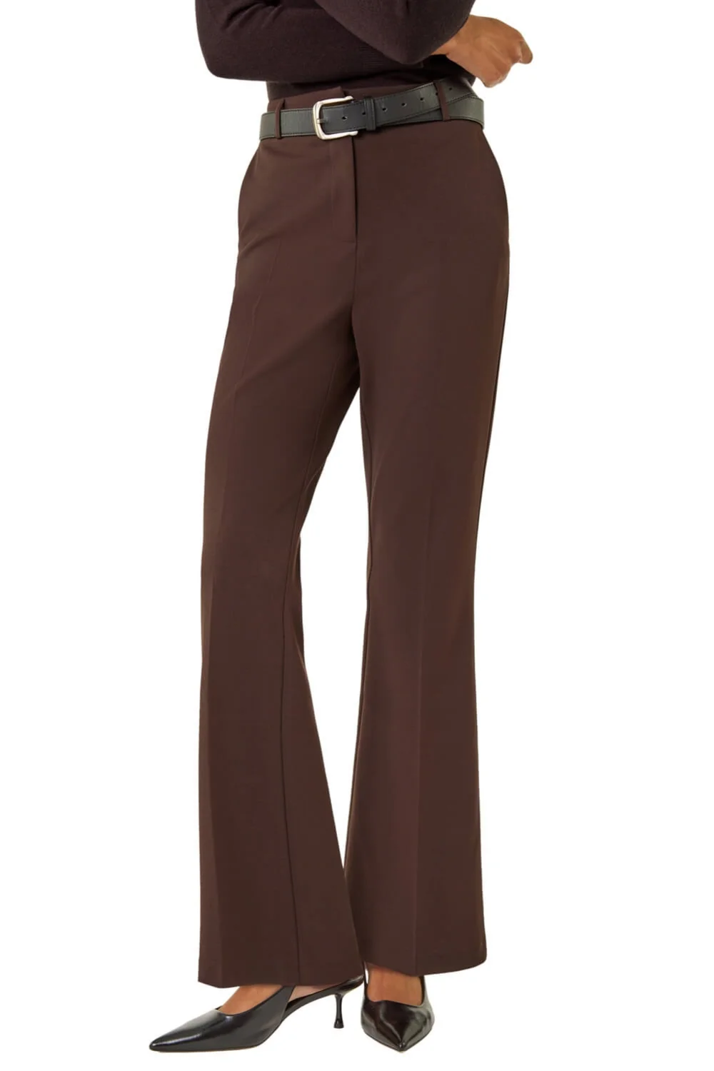 Roman Dark Brown Bootcut Crepe Stretch Trousers - 14 Image 1