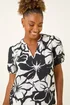 Roman Black Floral Mono Print V-Neck Top - 14 Image 1