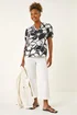 Roman Black Floral Mono Print V-Neck Top - 14 Image 2