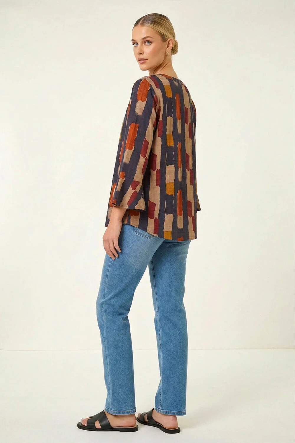 Roman Navy Abstract Print Buttoned Blouse - 14 Image 4