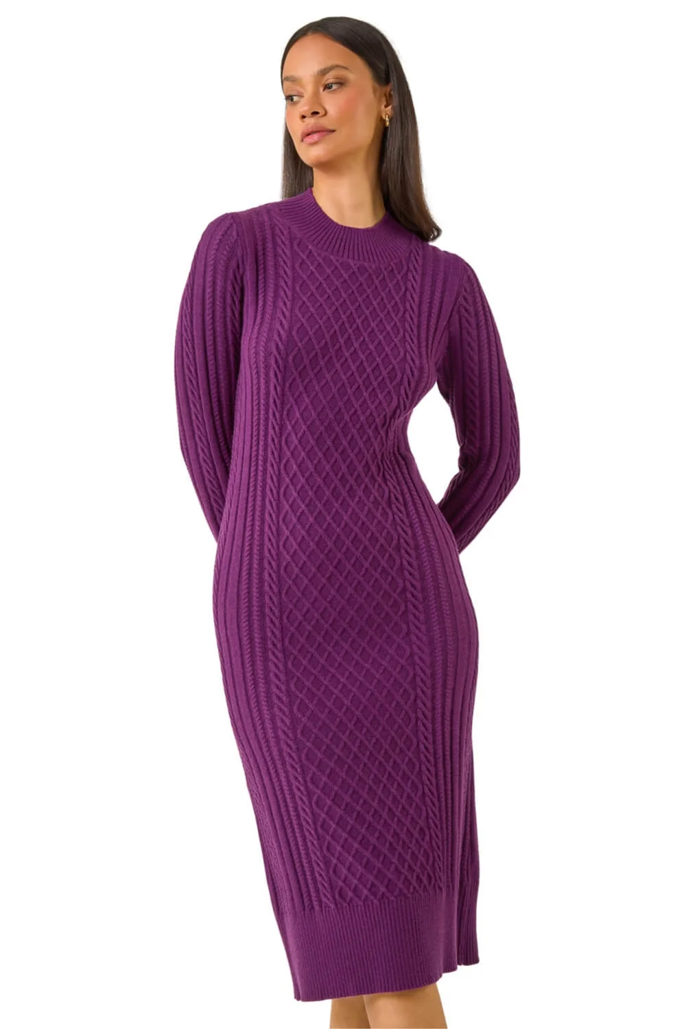 Dusk Purple Cable Knit Midi Jumper Dress - 14 | Matalan Dusk Purple Cable Knit Midi Jumper Dress - 14 | Matalan