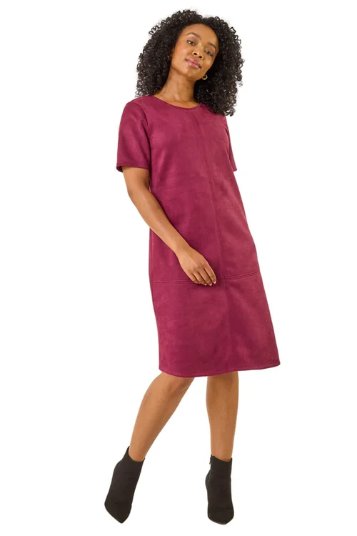 Roman Wine Petite Premium Stretch Suede Shift Dress - 10 Image 2