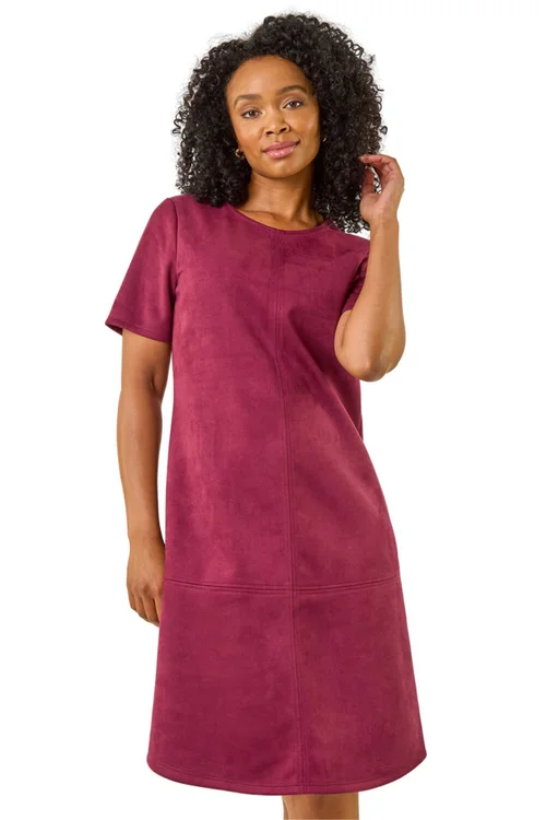 Roman Wine Petite Premium Stretch Suede Shift Dress - 10 Image 1