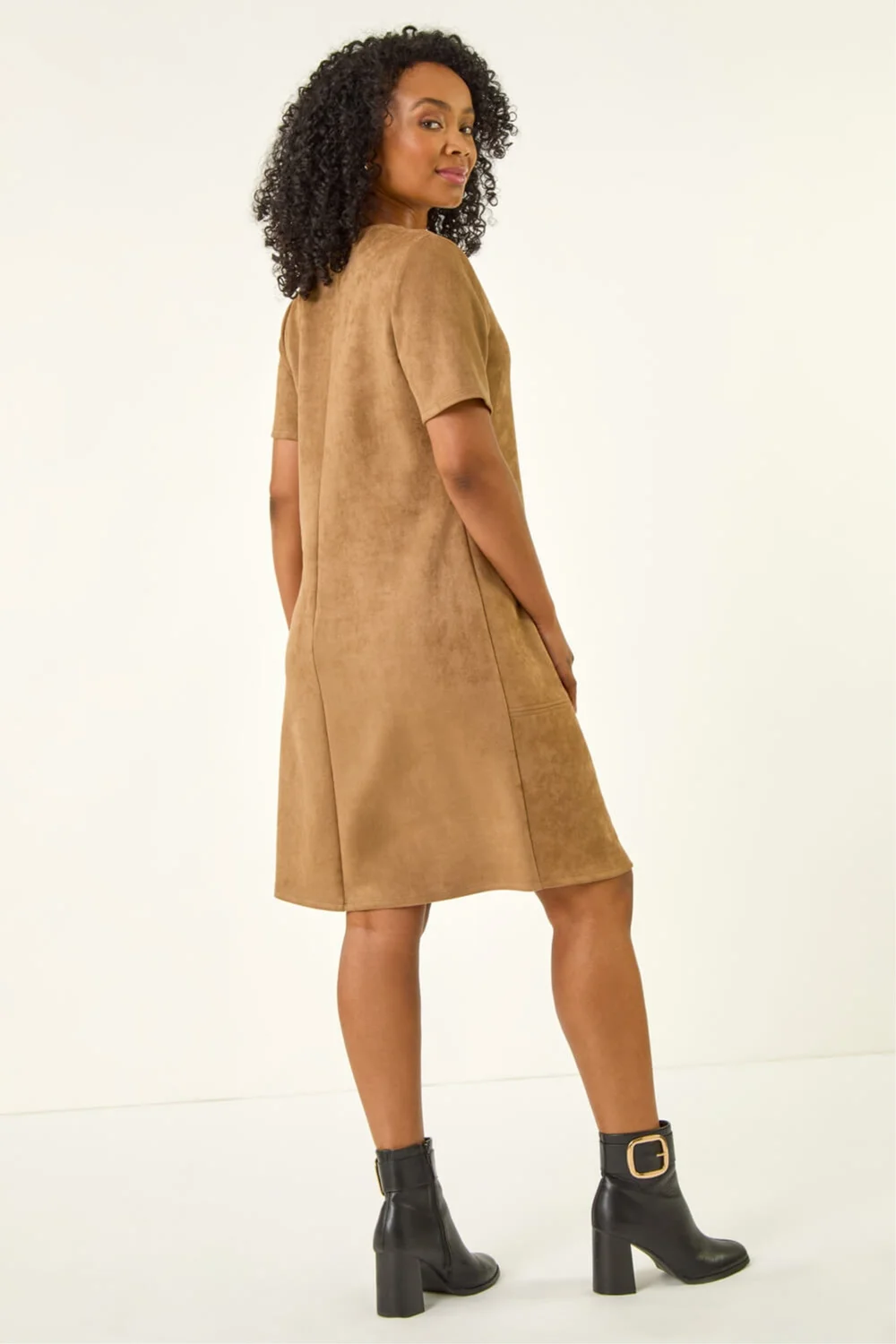 Roman Tan Petite Premium Stretch Suede Shift Dress - 12 Image 3