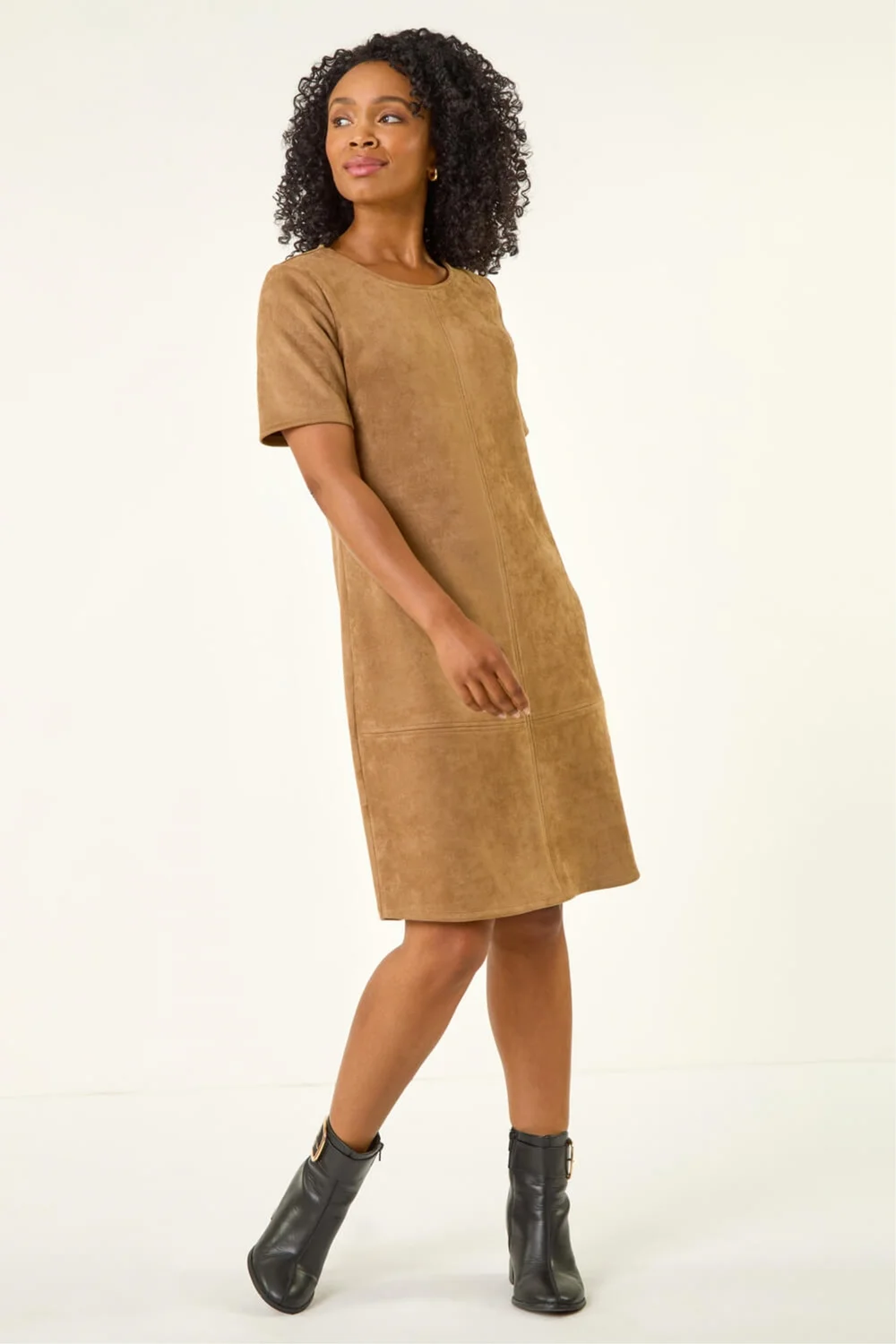 Roman Tan Petite Premium Stretch Suede Shift Dress - 12 Image 2