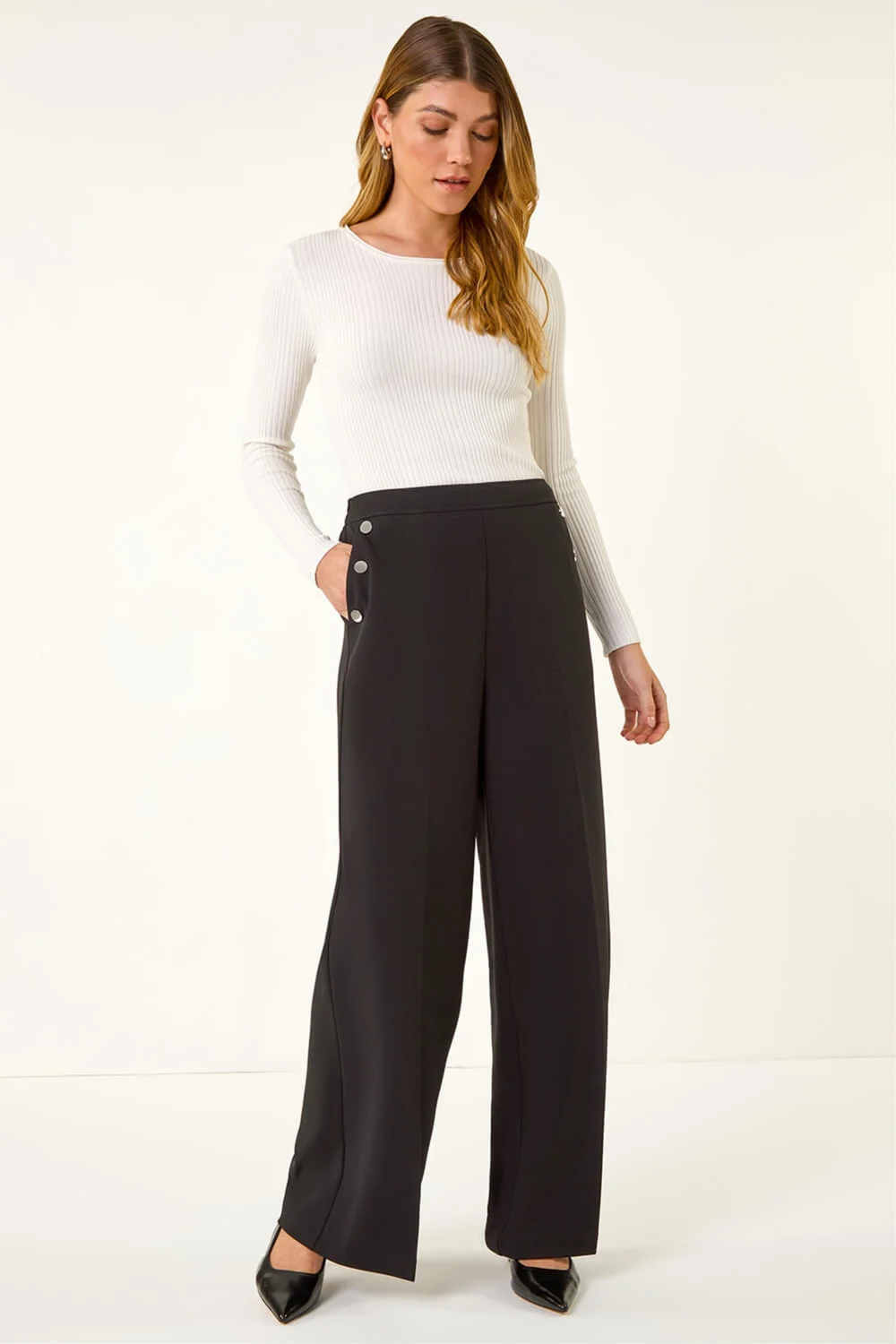 Roman Black Button Pocket Full Length Trousers - 16 Image 2