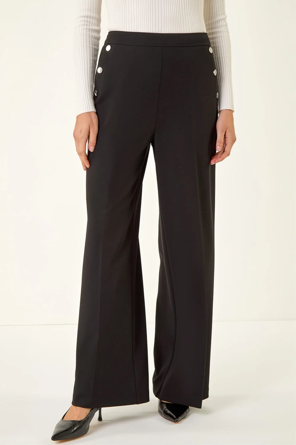 Roman Black Button Pocket Full Length Trousers - 16 Image 4