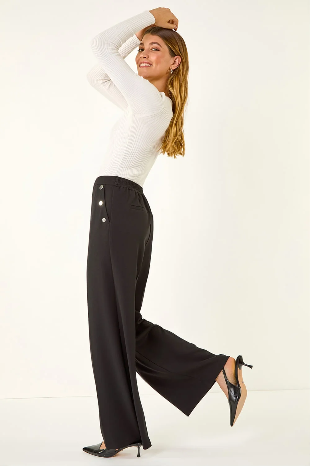 Roman Black Button Pocket Full Length Trousers - 16 Image 1