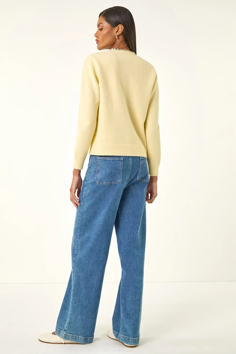 Roman Light Yellow Contrast Stitch Knit Cardigan - 10 Image 4