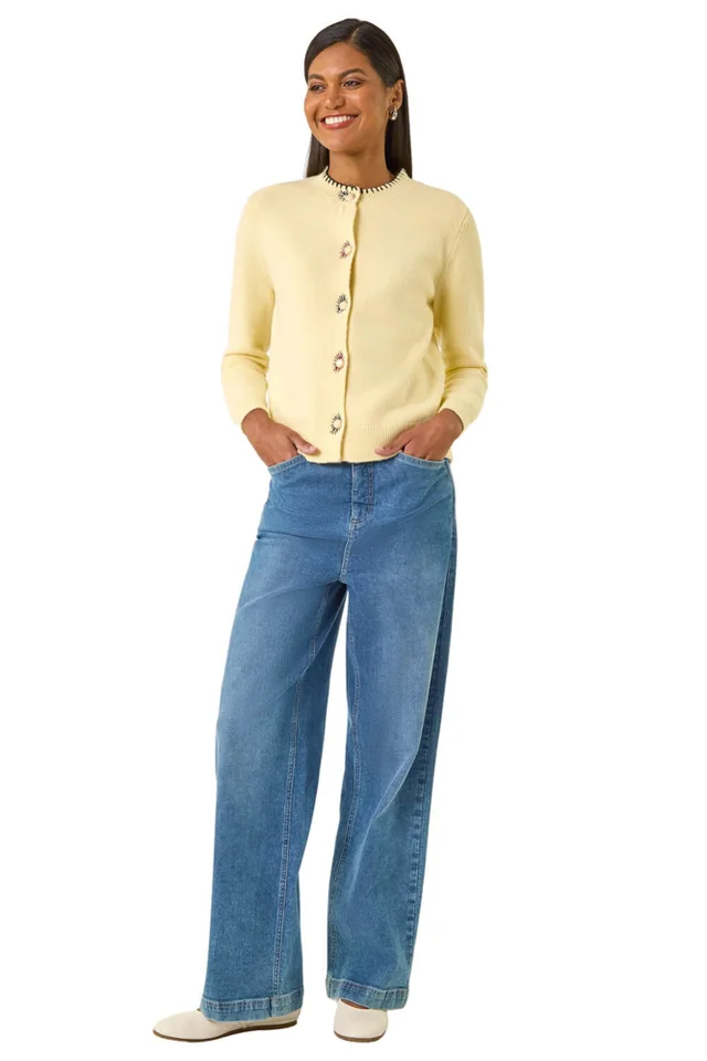 Roman Light Yellow Contrast Stitch Knit Cardigan