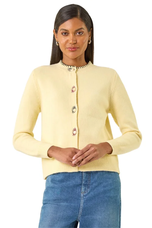 Roman Light Yellow Contrast Stitch Knit Cardigan - 10 Image 1
