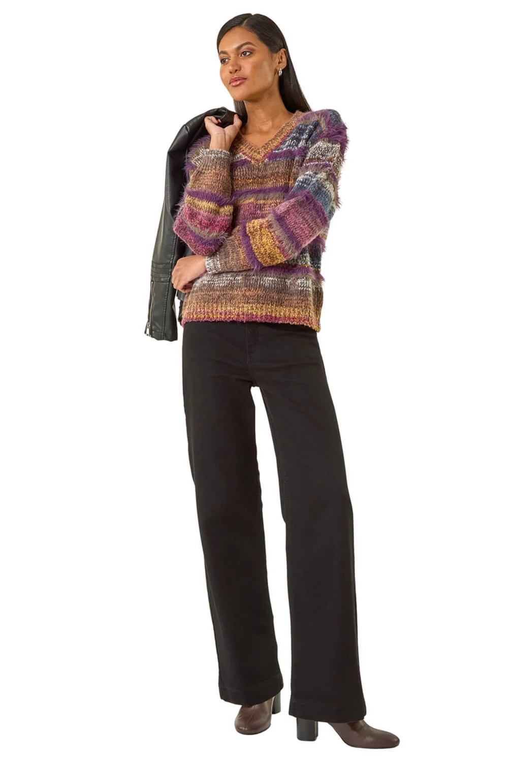Roman Purple Textured Stripe V-Neck Knit Jumper - 20 Image 2
