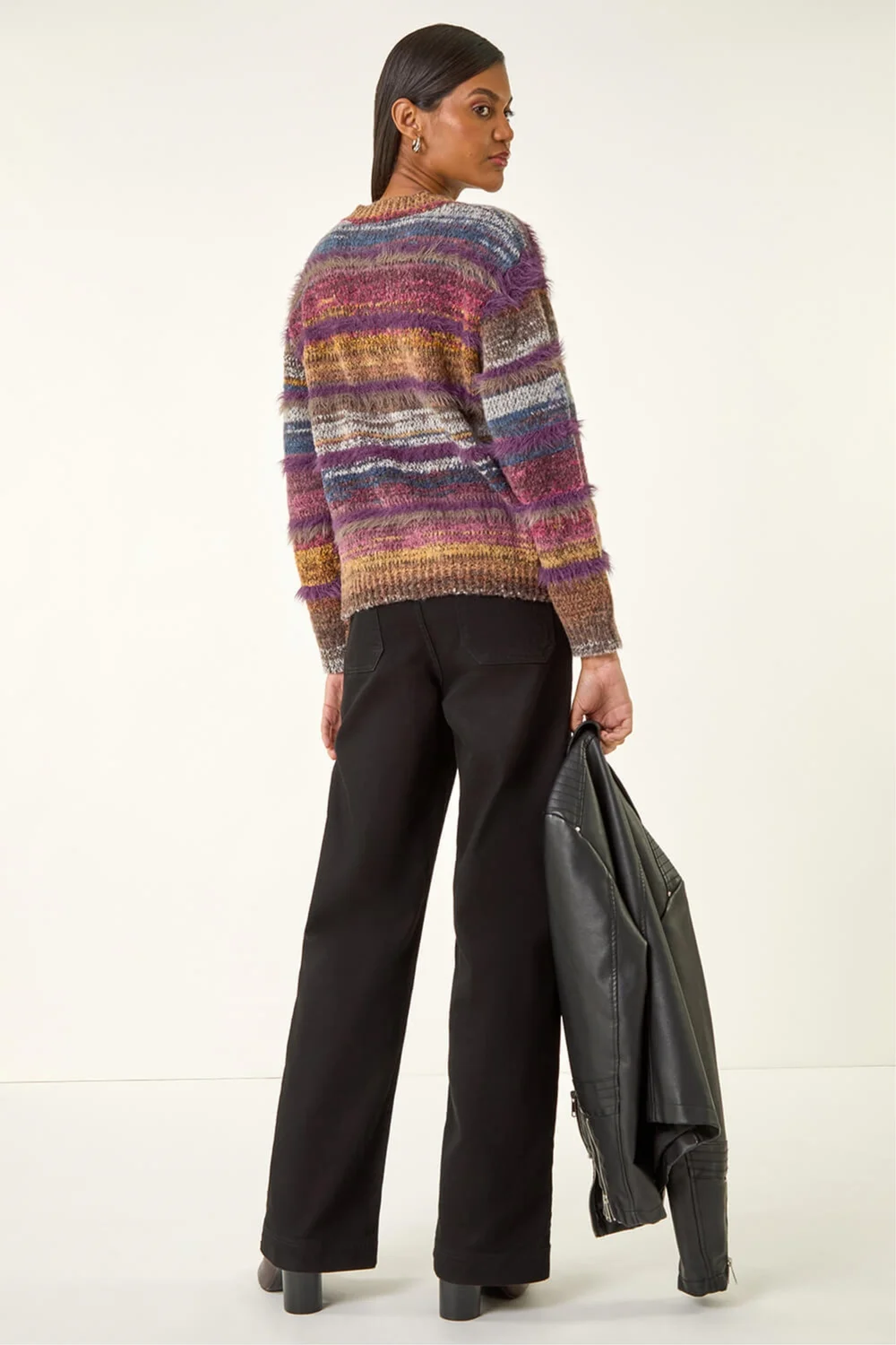 Roman Purple Textured Stripe V-Neck Knit Jumper - 20 Image 4