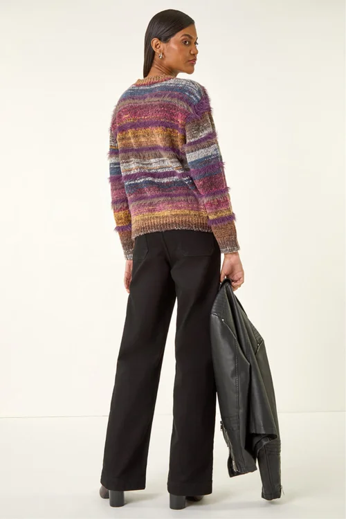 Roman Purple Textured Stripe V-Neck Knit Jumper - 20 Image 4