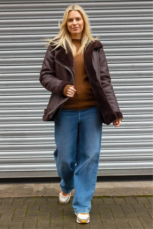 Roman Chocolate Faux Fur Aviator Jacket - 18 Image 2