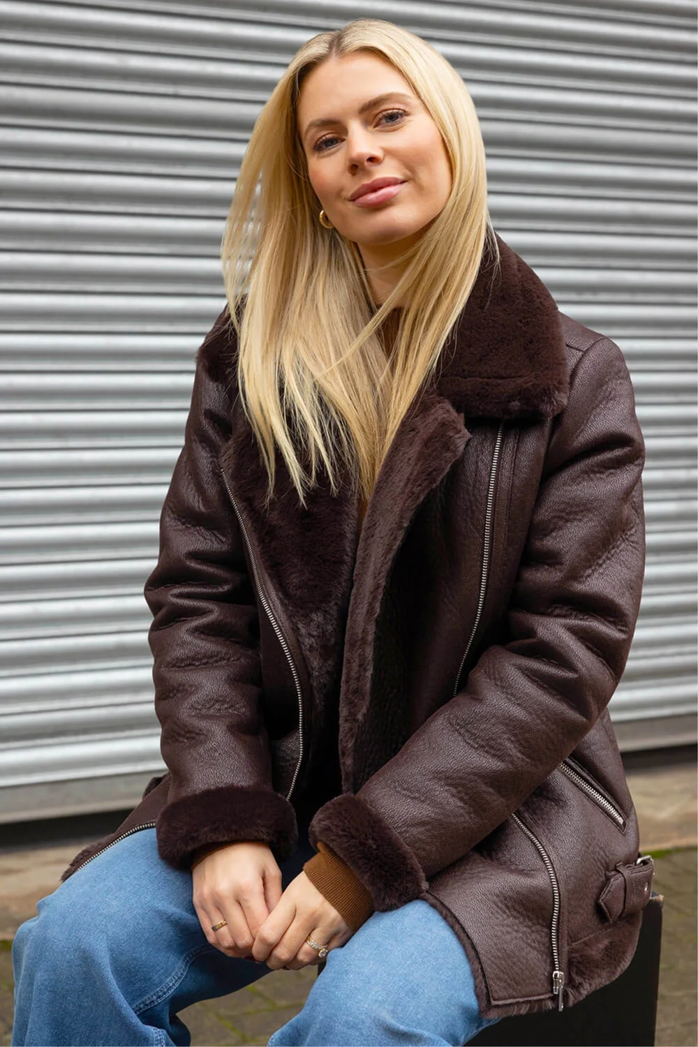 Roman Chocolate Faux Fur Aviator Jacket - 18 Image 1