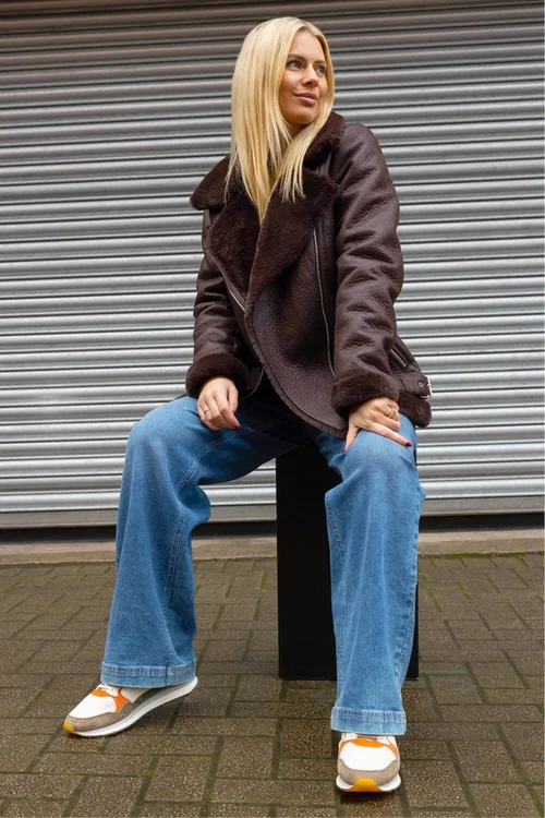 Roman Chocolate Faux Fur Aviator Jacket - 18 Image 3