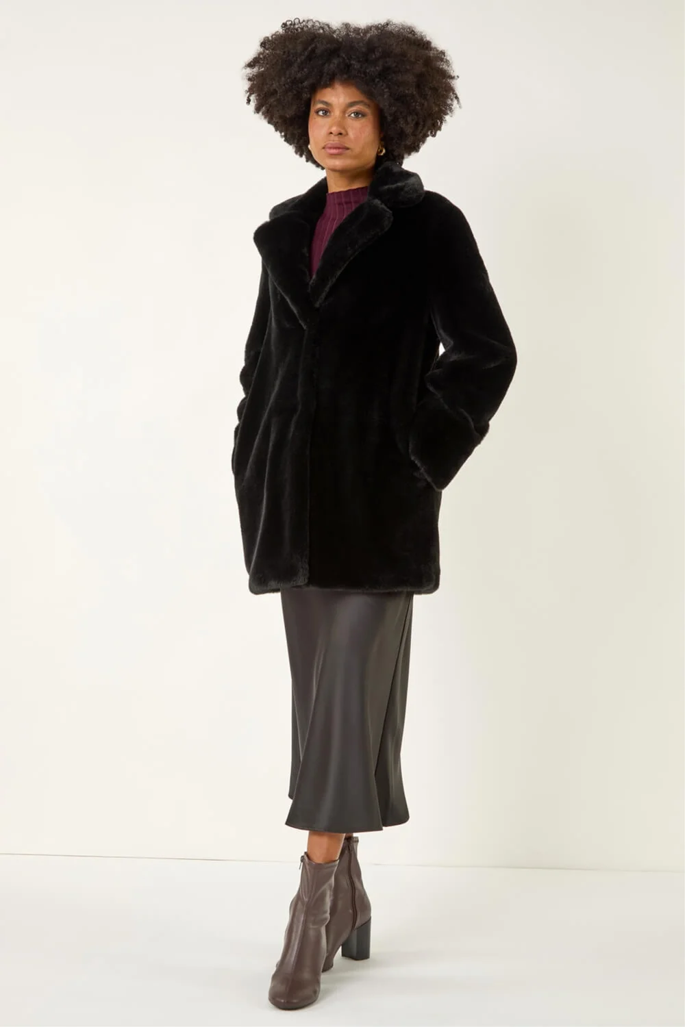 Roman Black Faux Fur Longline Coat - 20 Image 2