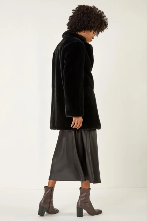 Roman Black Faux Fur Longline Coat - 20 Image 3