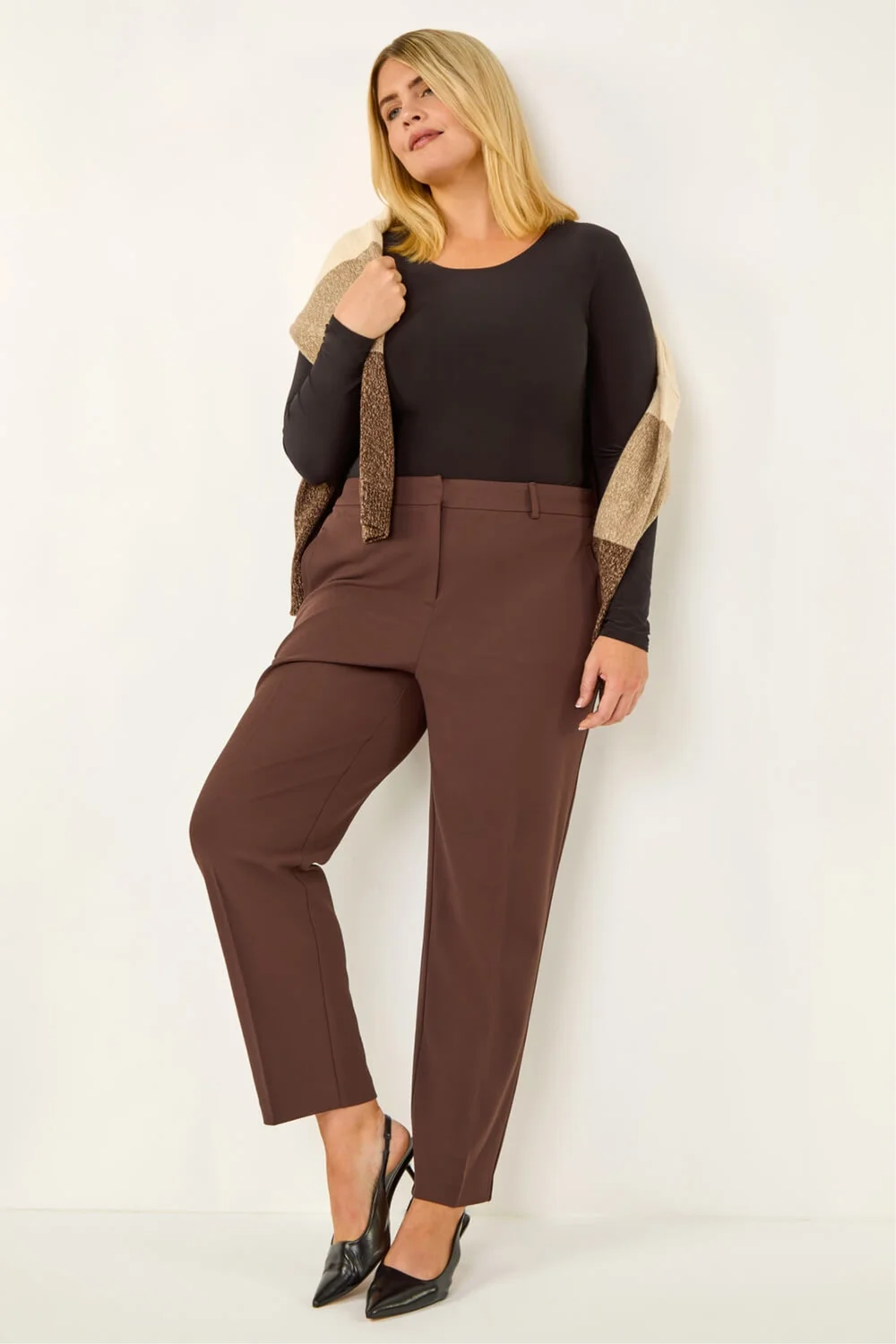 Roman Dark Brown Curve Straight Leg Trouser - 20 Image 3