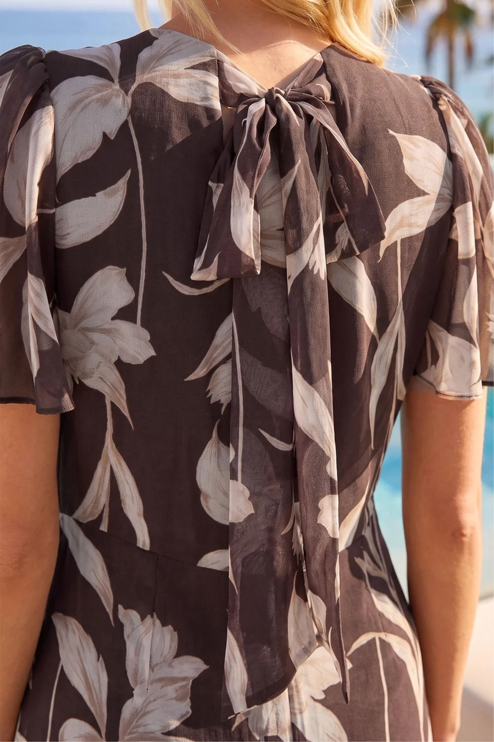 Roman Chocolate Floral Print Flutter Sleeve Midi Dress - 18 Image 4