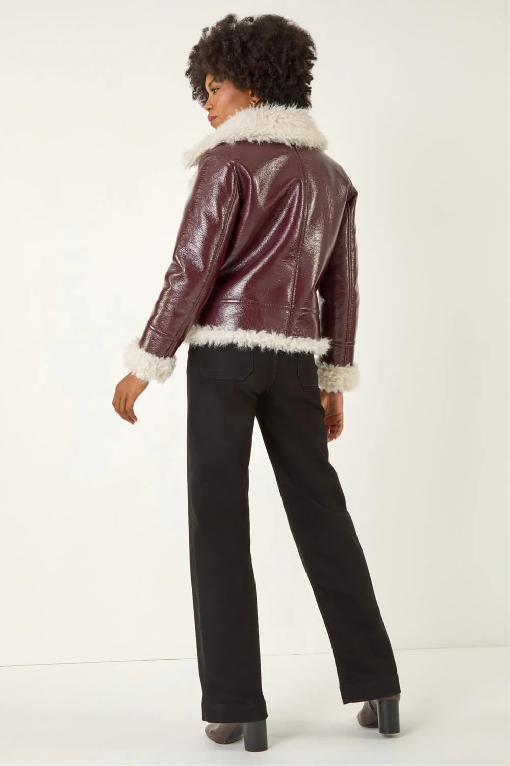 Roman Burgundy Contrast Faux Leather Aviator Coat - 18 Image 4