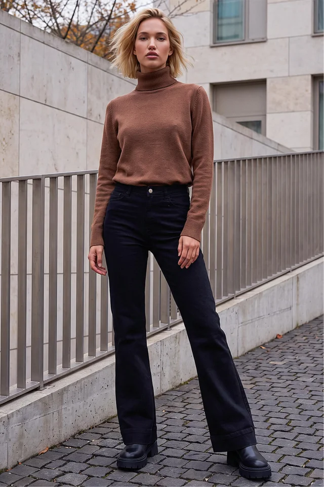 Roman Black Pocket Stretch Flare Jeans