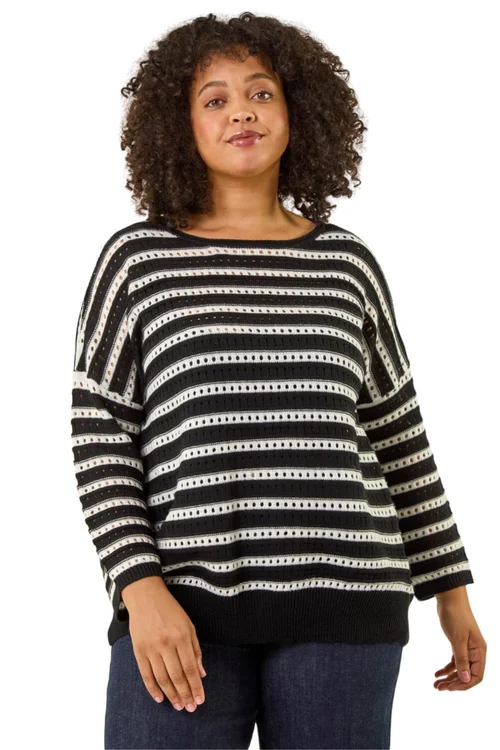 Roman Black Curve Crochet Stripe Knit - 22-24 Image 1