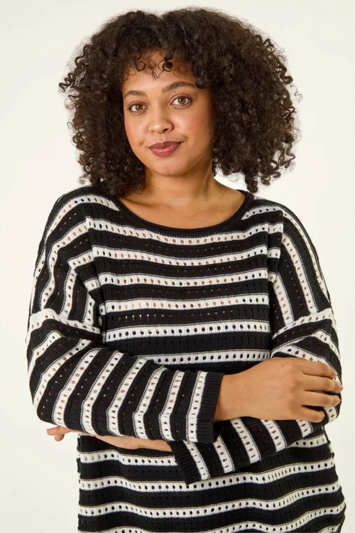 Roman Black Curve Crochet Stripe Knit - 22-24 Image 4