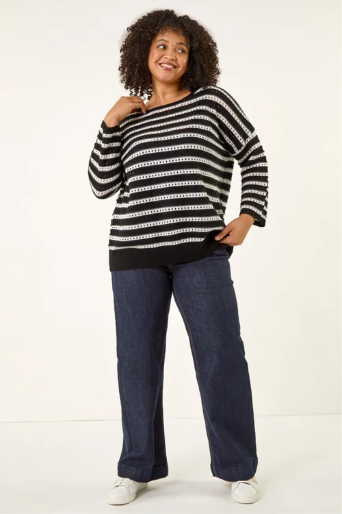 Roman Black Curve Crochet Stripe Knit - 22-24 Image 2