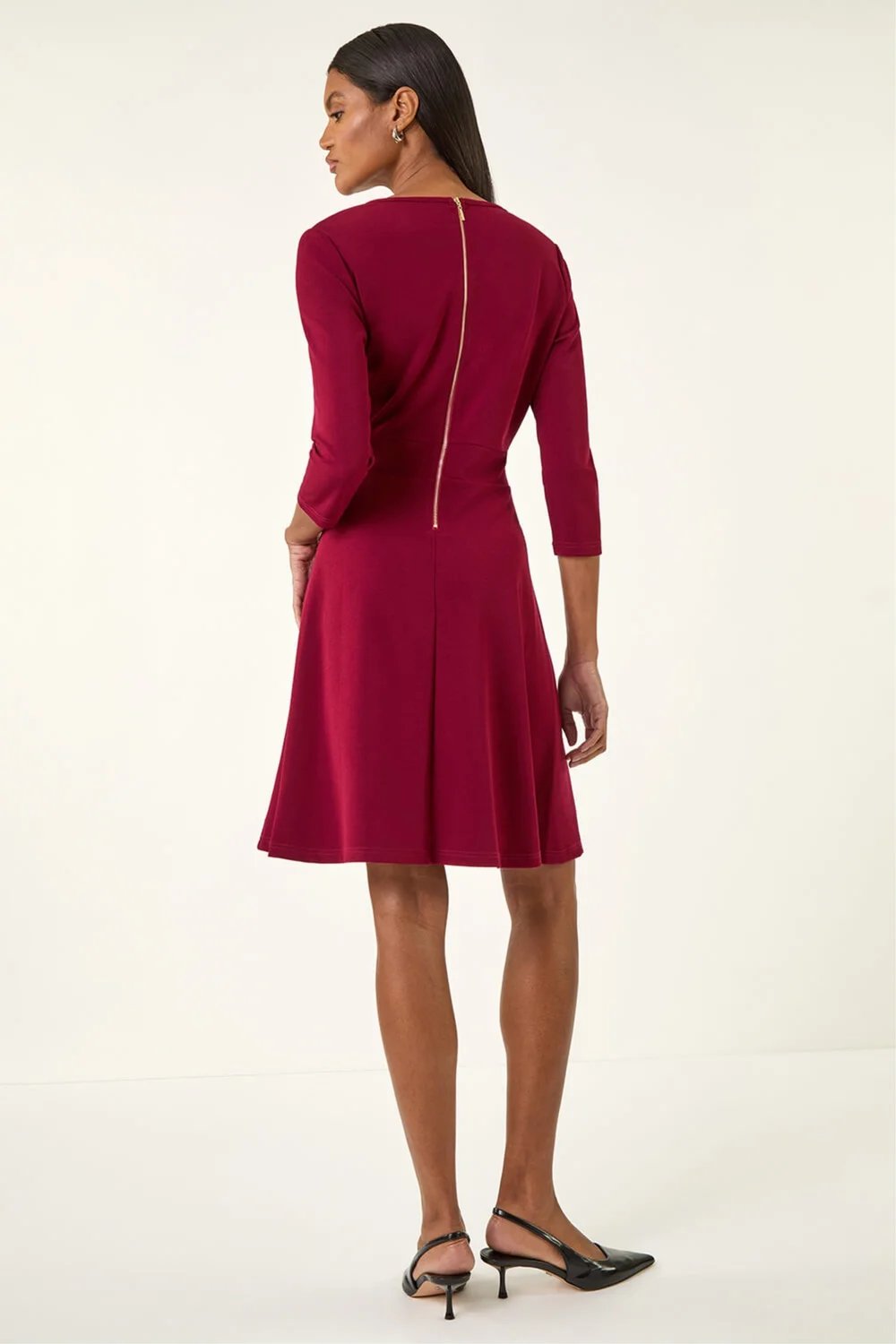 Roman Wine V-Neck Buttoned Stretch Dress - 18 Image 3
