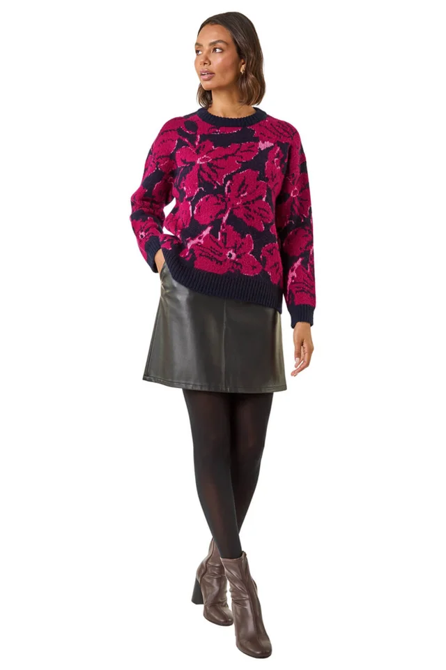 Roman Maroon Floral Print Knit Jumper